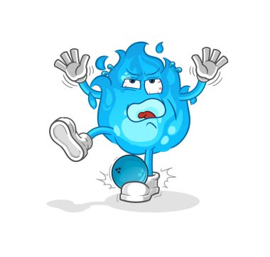 Bowling çizgi filminden mavi ateş topu. çizgi film maskotu vektörü