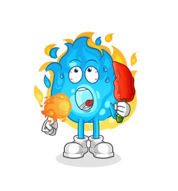 Mavi ateş sıcak biber maskotu yer. çizgi film vektörü