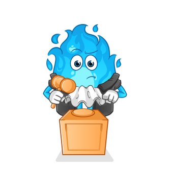 Mavi itfaiye hakimi tokmağı tutuyor. karakter vektörü