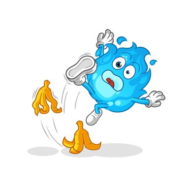 Mavi ateş muza basıp kaydı. çizgi film maskotu vektörü