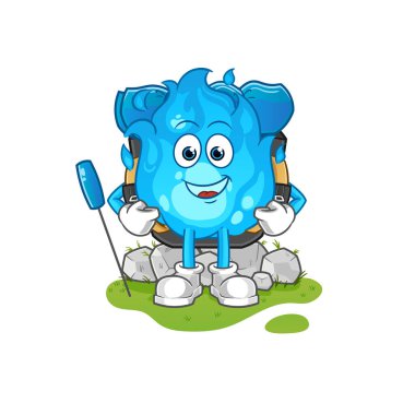 Mavi ateş kamp maskotu olur. çizgi film vektörü