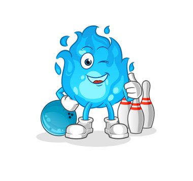 Mavi yangın bowling illüstrasyonu. karakter vektörü