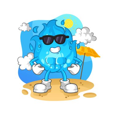 Mavi ateş yazın güneşleniyor. karakter vektörü