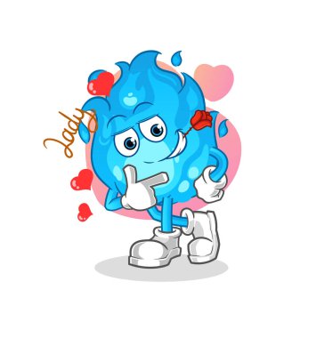 Mavi ateş flörtü illüstrasyonu. karakter vektörü