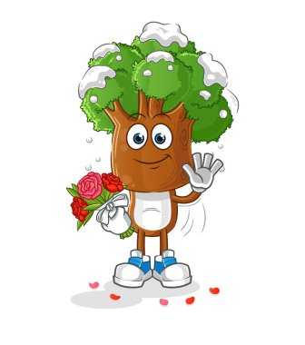 Buket maskotlu ağaç kafalı çizgi film. çizgi film vektörü