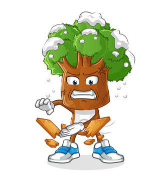 Ağaç kafalı karate maskotu. çizgi film vektörü