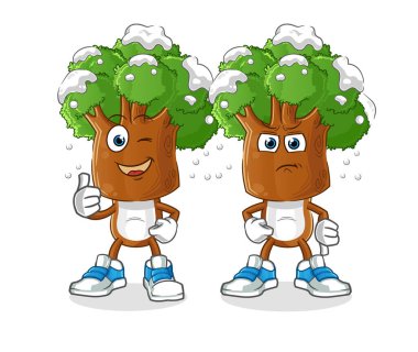 Ağaç kafalı karikatür başparmağı yukarı ve baş parmağı aşağı. çizgi film vektörü