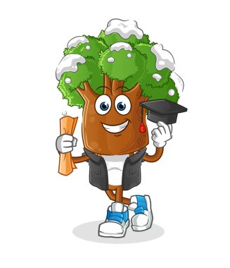 Ağaç kafalı çizgi film mezuniyet vektörü. çizgi film karakteri