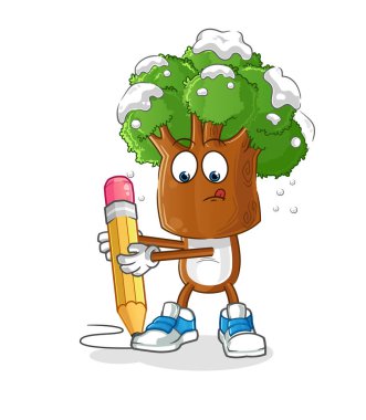 Ağaç başı çizgi filmi kalemle yazılır. çizgi film maskotu vektörü