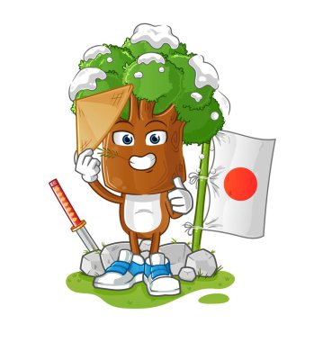 Ağaç başlı karikatür Japon vektörü. çizgi film karakteri