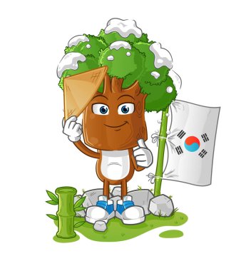 Ağaç kafalı karikatür Koreli karakter. çizgi film maskotu vektörü