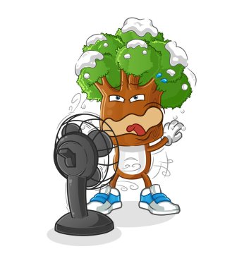 Fan karakterinin önünde ağaç kafalı çizgi film. çizgi film vektörü