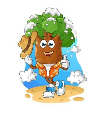 Ağaç kafalıların çizgi filmi tatile gider. çizgi film maskotu vektörü