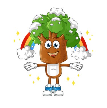 Gökkuşaklı ağaç kafalı çizgi film. çizgi film vektörü