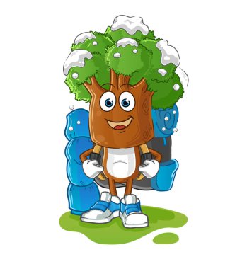 Ağaç kafalı çizgi film karakteri kamp maskotu olur. çizgi film vektörü