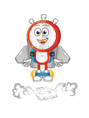 Çalar saat kafalı, maskotlu bir çizgi film. çizgi film vektörü