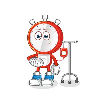 Çalar saat kafalı karikatür, IV illüstrasyonunda hastalandı. karakter vektörü