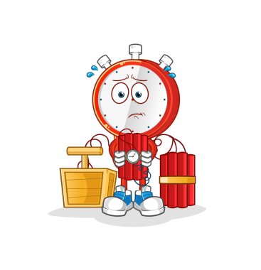 Çalar saat kafalı çizgi film karakteri dinamit taşıyor. çizgi film vektörü