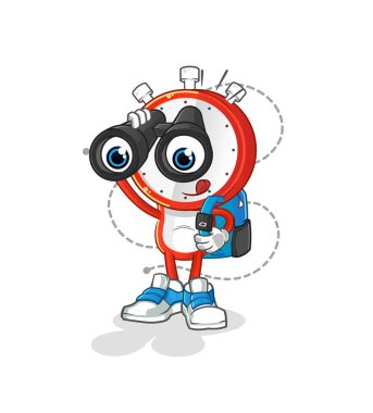 Çalar saat kafalı, dürbünlü çizgi film karakteri. çizgi film vektörü