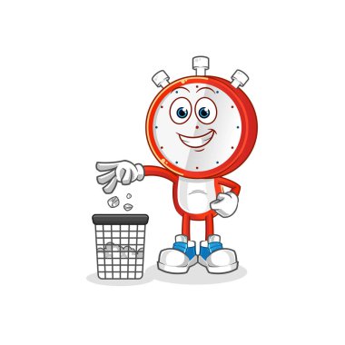 Çalar saat kafalı çizgi film. Çöp maskotu at. çizgi film vektörü