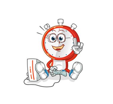 Çalar saat kafalı çizgi film video oyunları oynuyor. çizgi film karakteri