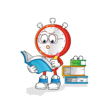 Çalar saat kafalı karikatür maskot çalışıyor. çizgi film vektörü