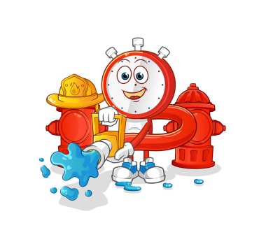 Çalar saat, çizgi film karakteri itfaiyeci vektörü. çizgi film karakteri