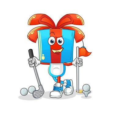 Golf oynayan hediye kafalı çizgi film karakteri. çizgi film karakteri