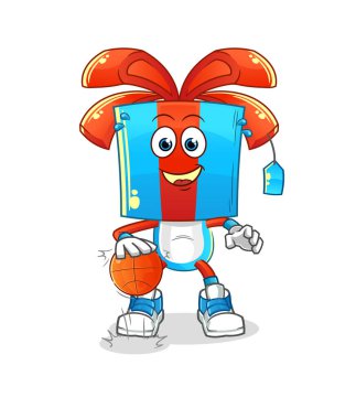 Hediye kafa çizgi filmi basketbol karakteri. çizgi film vektörü