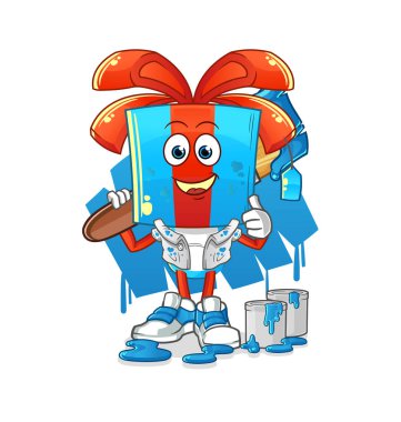 Hediye kafası çizgi film ressamı illüstrasyonu. karakter vektörü