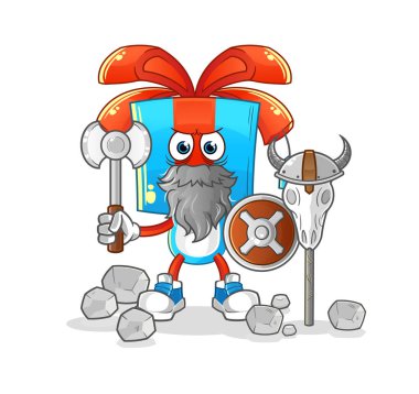 Baltayla çizilmiş hediye kafalı Viking çizgi filmi. karakter vektörü