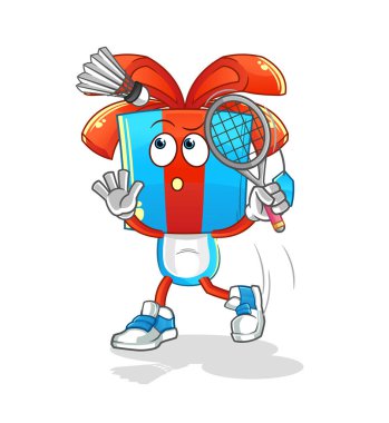 Badminton 'da hediye kafa çizgi filmi ezmesi. çizgi film maskotu vektörü