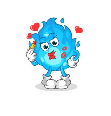 Mavi ateş maskotu oluşturur. çizgi film vektörü