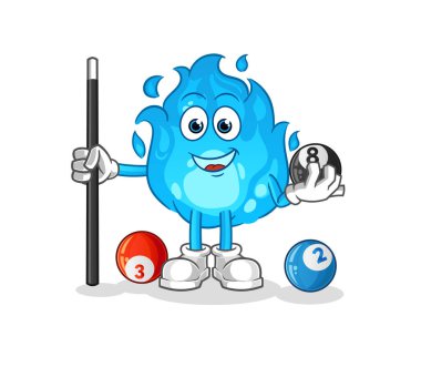 Mavi ateş bilardo karakterini canlandırıyor. çizgi film maskotu vektörü