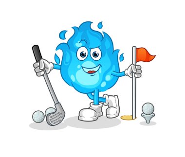 Mavi ateş golf oynuyor. çizgi film karakteri