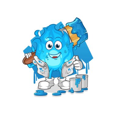 Mavi ateş ressamı çizimi. karakter vektörü