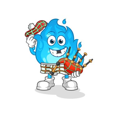 Gayda taşıyıcısı olan mavi ateş İskoçyalı. çizgi film karakteri