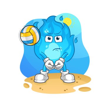 Mavi yangın voleybol maskotu. çizgi film vektörü