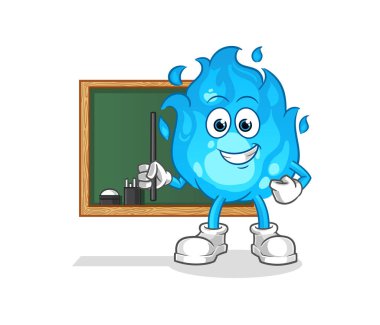 Mavi ateş öğretmeni vektörü. çizgi film karakteri
