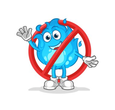 Mavi ateş maskotuna hayır de. çizgi film vektörü