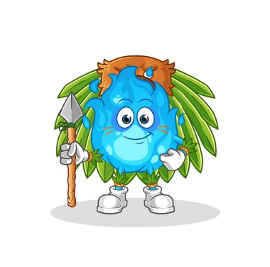 Mavi ateş kabilesi maskotu. çizgi film vektörü