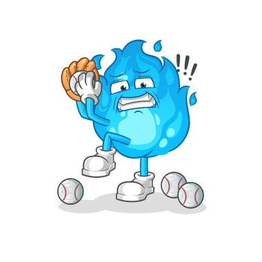 Mavi ateş beysbol topu çizgi filmi. çizgi film maskotu vektörü