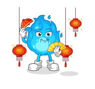 Fener resimli mavi ateş Çinlisi. karakter vektörü