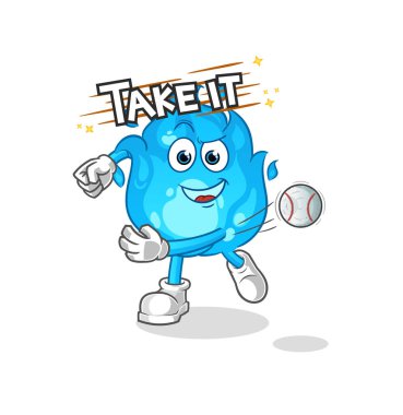 Mavi ateş beysbol vektörünü atıyor. çizgi film karakteri