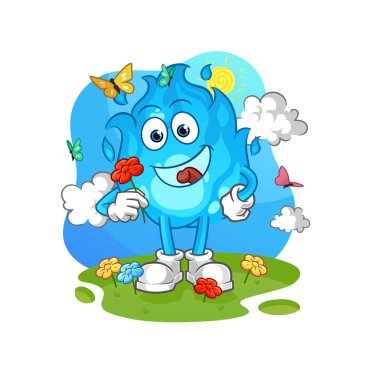 Mavi ateş baharda çiçek toplar. karakter vektörü