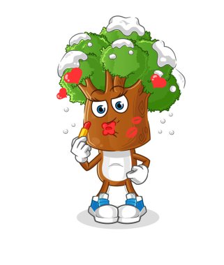 Ağaç kafalı çizgi film maskotu. çizgi film vektörü