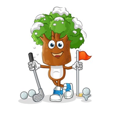 Golf oynayan ağaç kafalı çizgi film karakteri. çizgi film karakteri