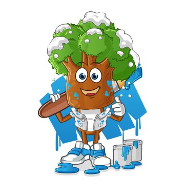 Ağaç kafalı karikatür ressamı çizimi. karakter vektörü