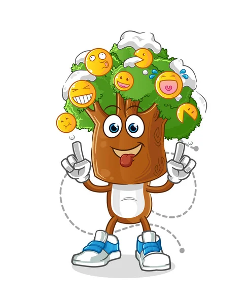 Ağaç kafalı çizgi film karakteri güler ve alay eder. çizgi film vektörü