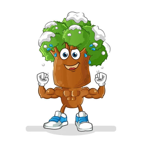 Tree Head Cartoon Muscular Cartoon Mascot Vector — Stock Vector
